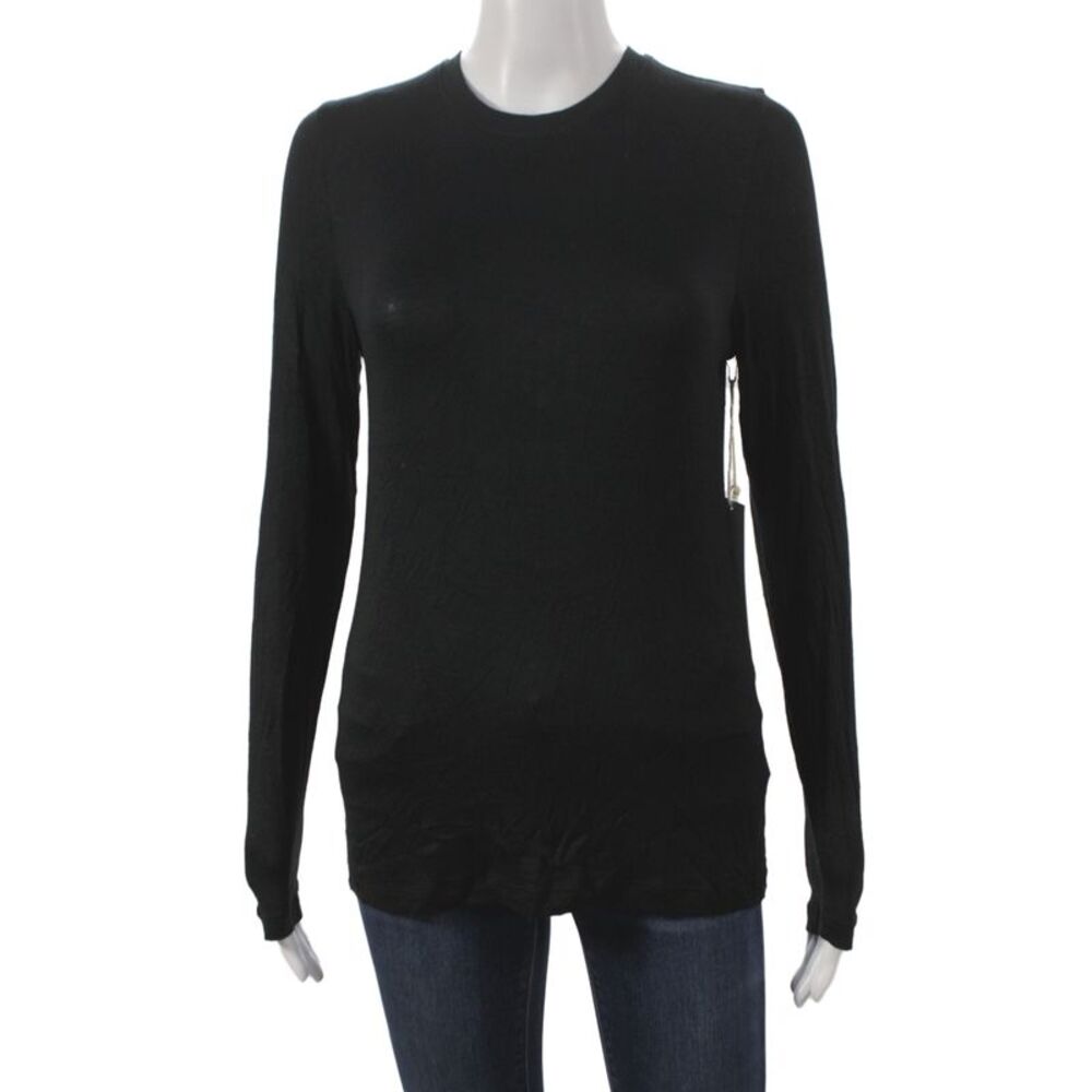 Wheat Women Basic T-Shirt Black Crew Neck Long Sleeve Micromodal Size S